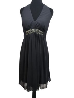 D.J. Summers Vintage Black Halter Cocktail Dress Beaded Empire Waist Y2K Size 10